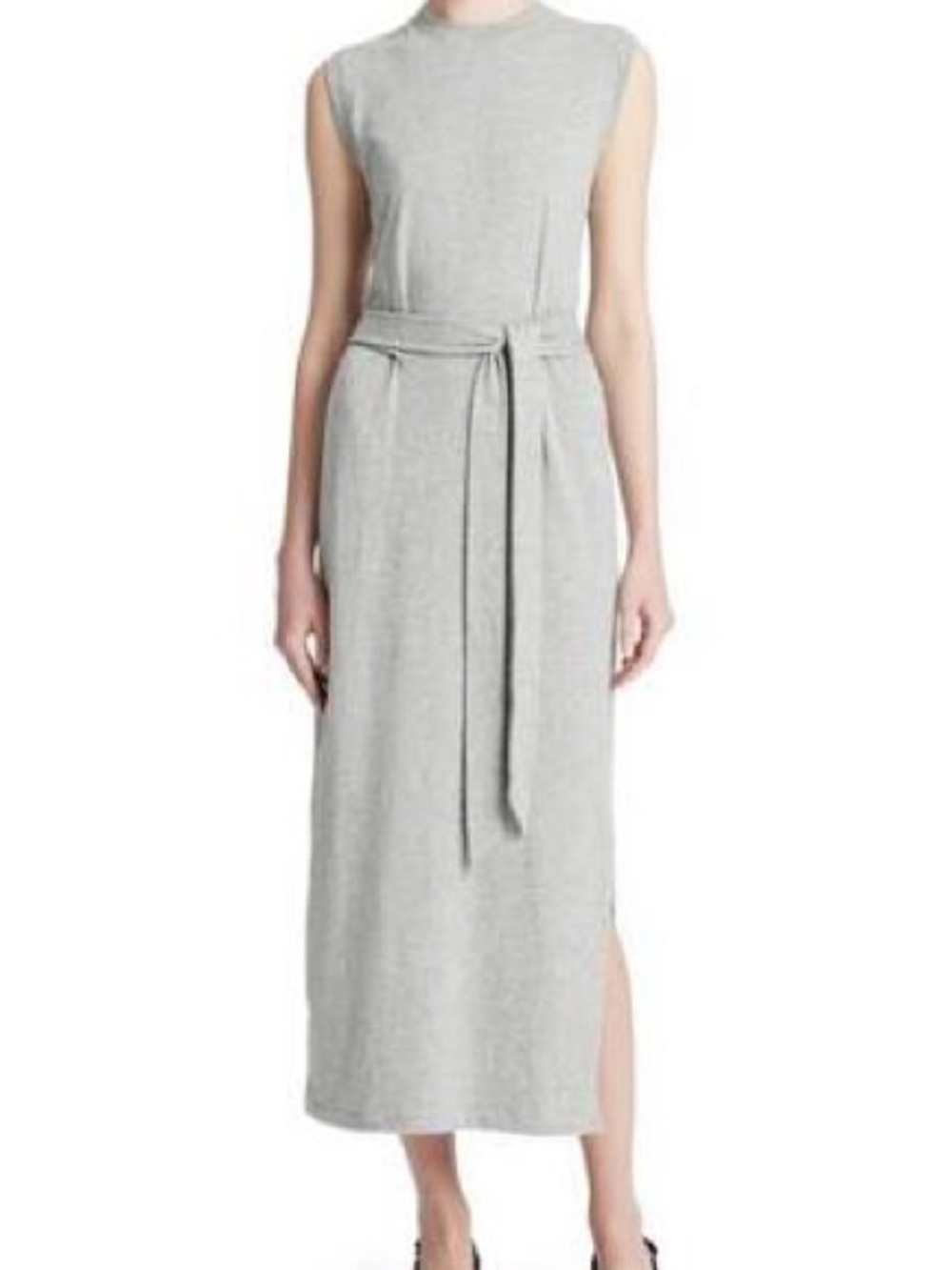 Vince Sleeveless Light Gray Maxi Dress with Self-Tie Belt-XL-NWOT